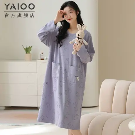 雅鹿100%纯棉女士套头睡裙2025年春秋季新睡衣带胸垫可外穿家居服商品大图