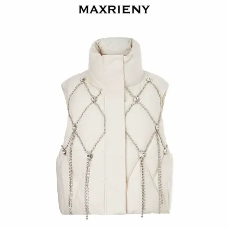 【奥莱】MAXRIENY重工钻链羽绒马甲背心女羽绒服马夹图片