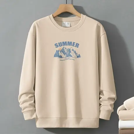 320g重磅卫衣男潮牌印花圆领长袖t恤潮流秋冬款加绒加厚无帽上衣商品大图