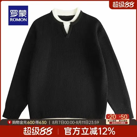 罗蒙男士时尚百搭圆领长袖针织衫2025秋季新款宽松易打理套头毛衣商品大图