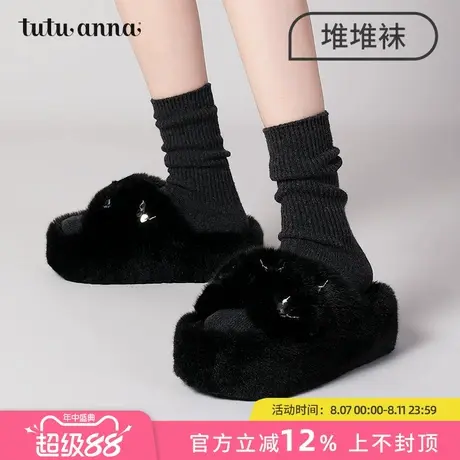 tutuanna秋冬女士堆堆袜 四双装秋冬羊毛百搭堆堆袜透气中筒袜女商品大图
