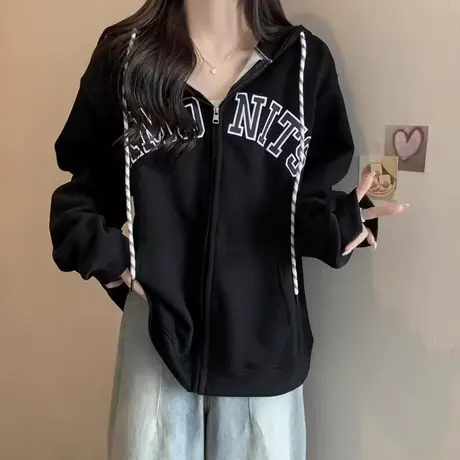 韩系高级感连帽衫卫衣女2025春秋季新款薄款宽松显瘦上衣外套潮牌图片