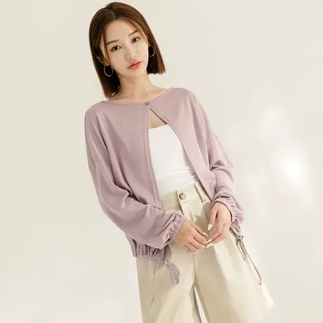 桔熊秋休闲外搭罩衫前后两穿露背下摆抽绳长袖上衣女大码AB18852图片