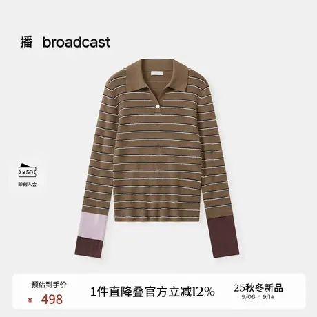 播条纹休闲polo领针织衫女25秋季新款气质拼接毛衣DDS4SD5187商品大图