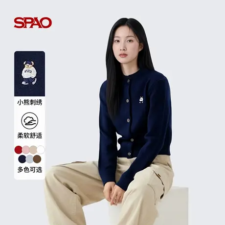 【U先测评】SPAO韩国同款25年秋季新品圆领慵懒woodie针织开衫商品大图
