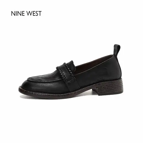 Nine West/玖熙秋季新款圆头真皮软底乐福鞋女英伦风小皮鞋单鞋商品大图