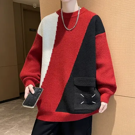 青少年潮流毛衣男时尚休闲学生秋冬季加厚潮牌长袖打底针织衫帅气商品大图