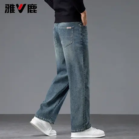 雅鹿宽松百搭休闲裤2026春秋新款男港风潮牌高级感垂感阔腿牛仔裤商品大图