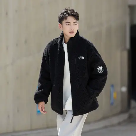 唐狮秋冬季加厚外套短款仿羊羔毛立领简约风开衫外套保暖时尚TMTA图片
