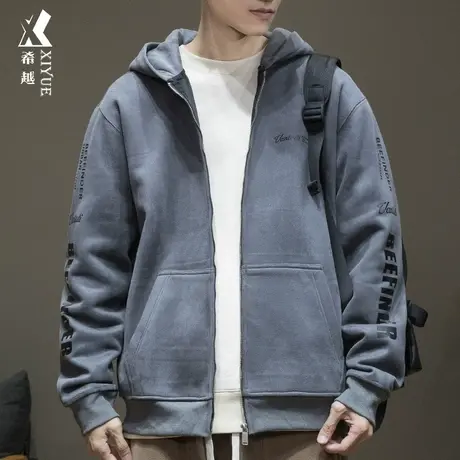 麂皮绒重磅开衫连帽卫衣男秋季日系加肥加大宽松大码潮牌秋装外套图片