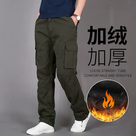 冬季加绒工装裤男宽松保暖70岁爷爷裤子松紧腰秋冬大码直筒休闲裤图片