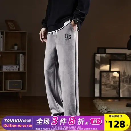唐狮2023新款美式感麂皮绒裤子男休闲裤宽松直筒阔腿裤潮牌商品大图