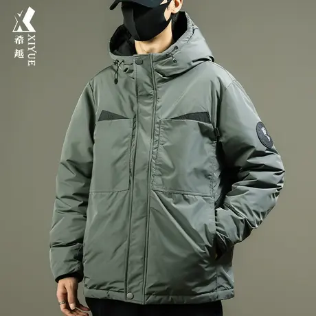 希越新国标90%白鸭绒冬季男连帽羽绒服宽松大码美式工装保暖外套商品大图