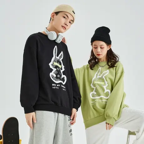 唐狮冬季新款情侣卫衣男女圆领腰果花宽松情侣装加绒ins潮流图片