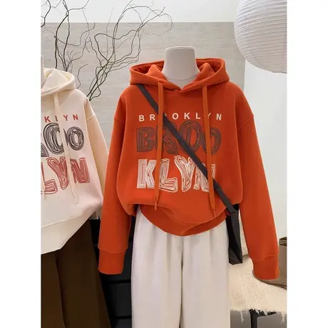 洋气时髦带帽衫卫衣女秋冬季加绒加厚韩版宽松短款小个子上衣外套商品大图