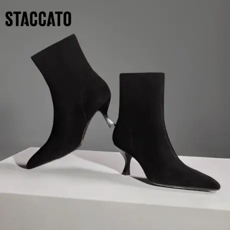 思加图冬季新款法式时装靴瘦瘦靴高跟靴黑色靴子女靴EQP06DZ3商品大图