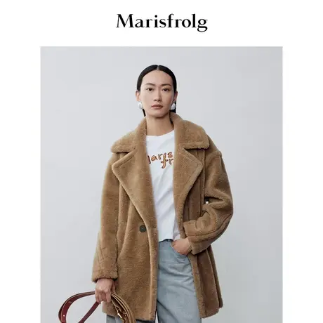 【羊羔毛系列】玛丝菲尔秋冬新款浅咖色中长款毛绒环保皮草商品大图