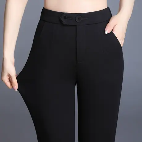 九分裤女春秋新款开叉休闲直筒裤大码弹力显瘦黑色小脚长裤子西裤图片