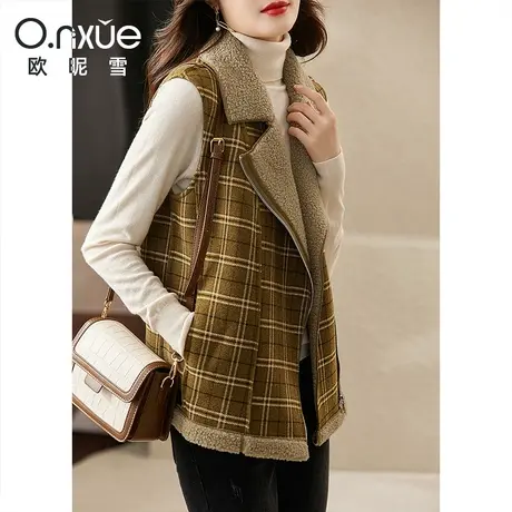 欧昵雪2023冬季新款复古颗粒绒翻驳领加厚呢子马甲背心女马夹外套图片