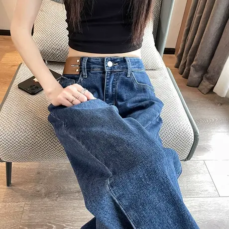 直筒牛仔裤女宽松春秋2024年新款高腰小个子弹力显瘦阔腿老爹裤子商品大图