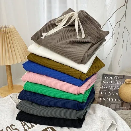 冰丝黑白格子裤子女夏季薄款高腰垂感休闲直筒裤宽松棋盘格阔腿裤商品大图