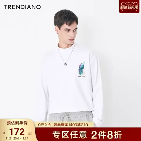 TRENDIANO官方潮牌男装时尚简约未来感百搭印花长袖半高领T恤男士图片