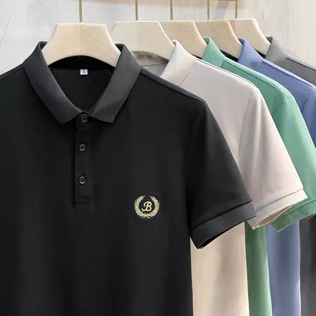 夏季短袖t恤男潮流翻领刺绣POLO衫男士商务休闲冰丝体恤有领上衣商品大图