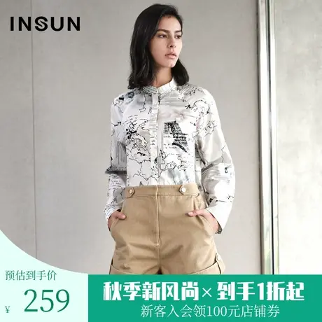 恩裳商场同款春季棉质印花衬衫拼接短裤女休闲连体裤商品大图