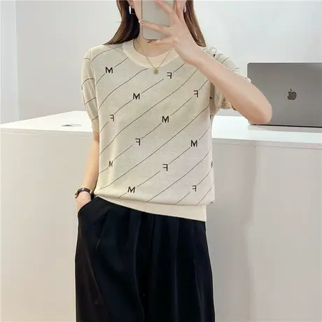 2023新款韩版夏季女士t恤上衣短袖宽松圆领冰丝网纱百搭白色体恤图片