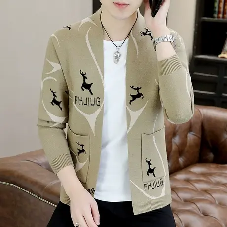 男士时尚休闲外套秋季韩版潮流帅气针织开衫毛衣外穿潮牌短款上衣商品大图