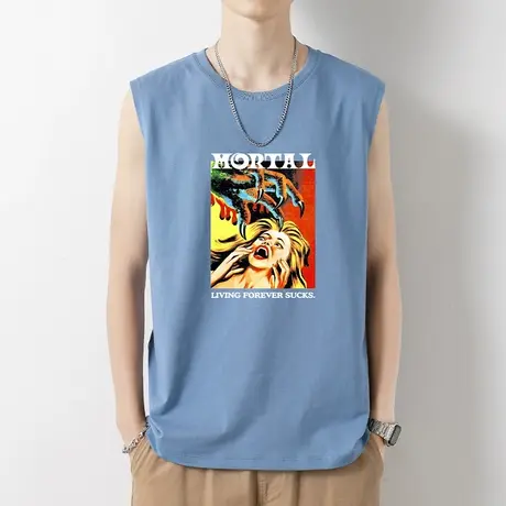 纯棉背心男潮夏季外穿宽松跨栏运动篮球健身坎肩宽肩无袖t恤潮牌商品大图