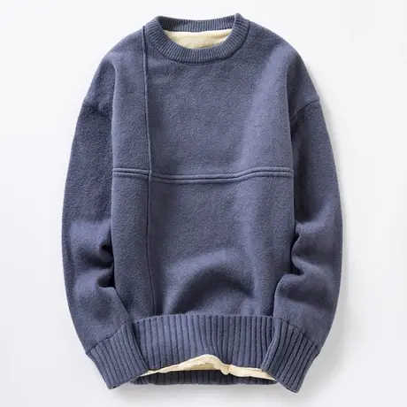 秋冬季男士加厚加绒毛衣圆领韩版潮流冬装针织衫线衣保暖衣服男装商品大图