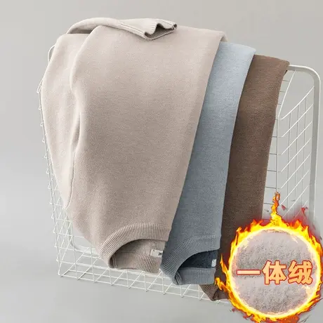 男士毛衣2024新款圆领针织衫秋冬保暖一体绒加厚加绒打底衫毛线衣商品大图