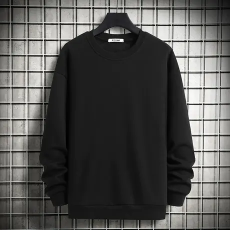 春秋款卫衣男潮ins圆领纯色秋季上衣加绒套头无帽宽松潮流长袖t恤商品大图