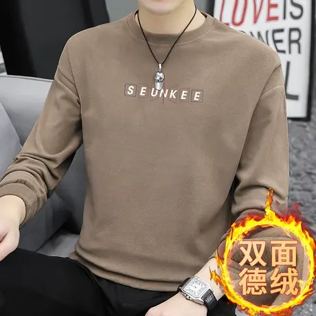 德绒卫衣男2024新款秋冬款保暖双面绒无帽上衣潮流宽松圆领长袖商品大图