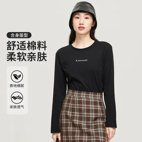 真维斯Z+女装 甜酷简约印花打底衫秋季新款圆领纯棉长袖T恤商品大图