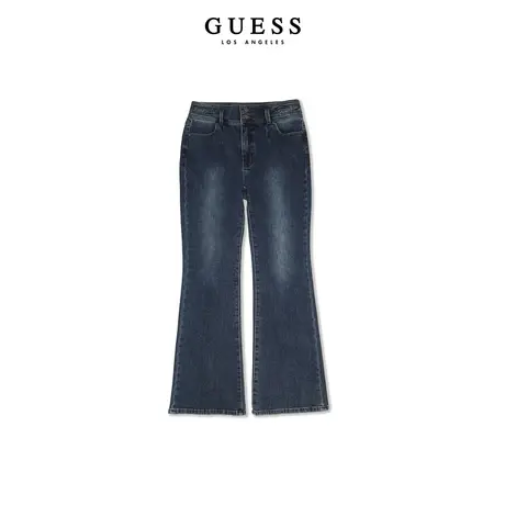 【38上新季】GUESS 女士高腰休闲弹力时尚通勤微喇牛仔裤商品大图