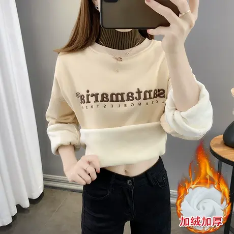 高领加绒卫衣女加厚宽松冬季保暖2023年新款爆款洋气秋冬小众上衣商品大图