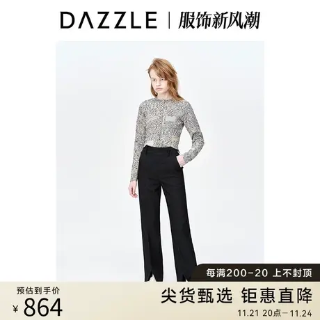 DAZZLE地素奥莱23春季新款黑色简约通勤开叉设计直筒休闲裤长裤商品大图