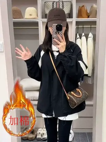 2023年秋冬新款夹棉加厚立领冲锋衣外套女小个子休闲宽松爆款上衣商品大图