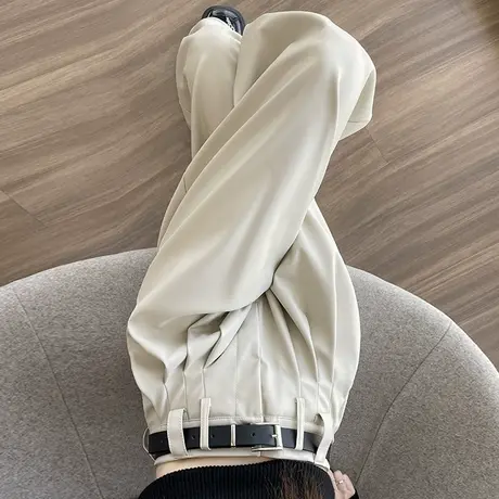 白色阔腿皮裤女秋冬2024新款宽松显瘦高腰垂感哑光pu皮加厚直筒裤图片