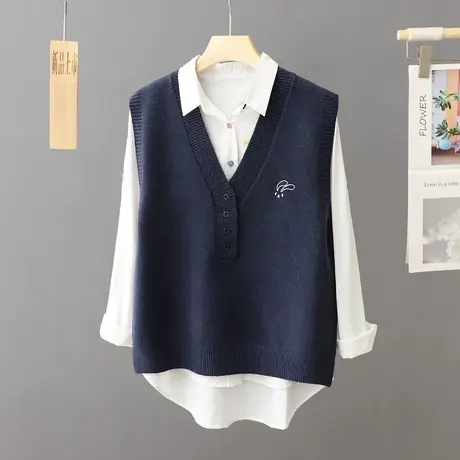 针织衫马甲女士秋冬外穿设计感小众V领纯色外搭坎肩毛衣马夹背心图片