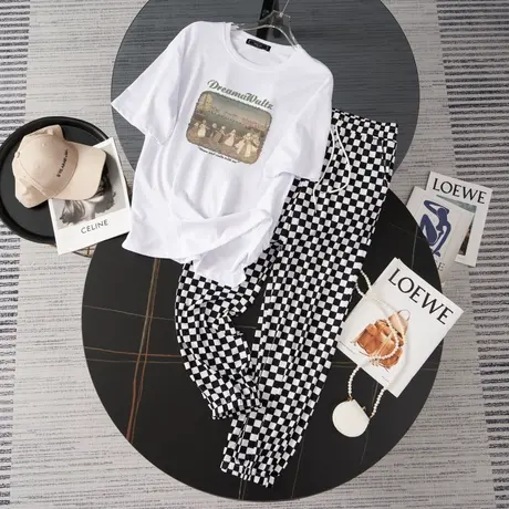 网红炸街运动服套装女2023新款夏季宽松短袖长裤小个子休闲两件套商品大图