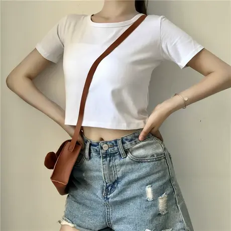 纯色t恤女2023夏季新款设计感正肩上衣修身内搭打底衫白色短袖ins图片