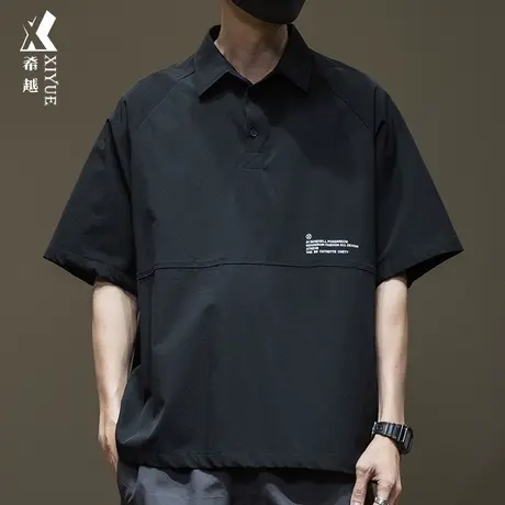 希越美式工装Polo衫短袖男冰丝速干衬衫宽松大码休闲夏季男士t恤图片