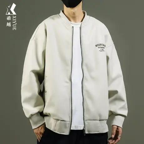 希越机车PU皮衣棒球服美式小众外套男士秋季宽松大码高级感夹克潮商品大图