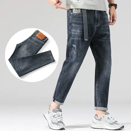 夏季薄款烟灰色牛仔裤男士直筒宽松休闲男裤子广州新塘镇潮牌夏裤商品大图