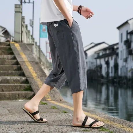 棉麻宽松大码男士小脚七分裤中国风夏季装新款薄款哈伦休闲短裤子商品大图