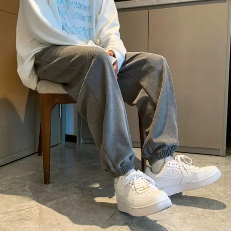 裤子男士秋季宽松百搭休闲裤潮牌灰色束脚卫裤大码2023男款运动裤商品大图