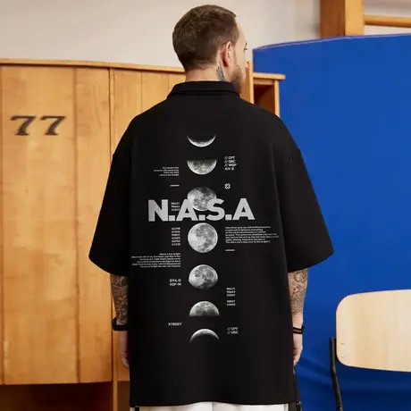 2025新款polo衫t恤胖子男ins青少年短袖潮牌宽松nasa大码五分袖夏商品大图